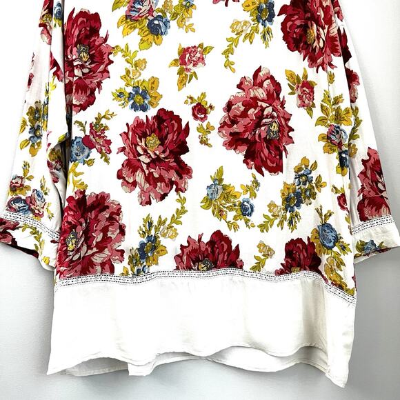J Jill Floral Print Tunic Top Size Petite PL Pink Lightweight 3/4 Sleeve Boho - Picture 3 of 10